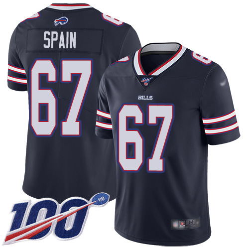 Men Buffalo Bills #67 Quinton Spain Limited Navy Blue Inverted Legend 100th Season NFL Jersey